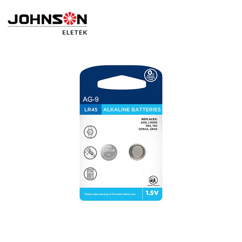 Factory wholesale Lr626 - LR45 1.5V AG9 194 394 Button Cell Batteries Premium Alkaline Battery for Laser Sight – Johnson